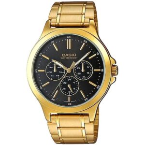 Casio Men's Watch Analog, Black Dial Gold Stainless Steel Strap, MTP-V300G-1AUDF