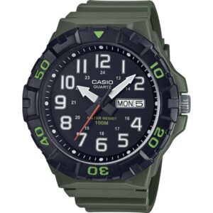 Casio Men's Watch Analog, Black Dial Green Resin Strap, MRW-210H-3AVDF