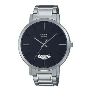 Casio Men's Watch Analog, Black Dial Silver Stainless Steel Strap, MTP-B100D-1EVDF