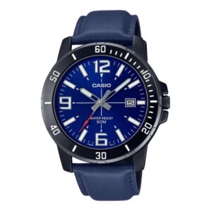 Casio Men's Watch Analog, Blue Dial Blue Leather Strap, MTP-VD01BL-2BVU