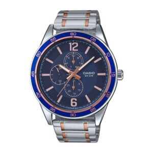 Casio, Men's Watch Analog, Blue Dial Silver Stainless Steel Band, MTP-E319RG-2BVD