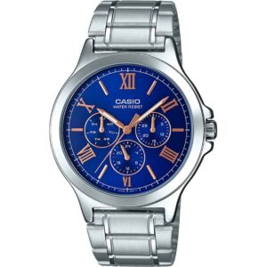 Casio Men's Watch Analog, Blue Dial Silver Stainless Steel Strap, MTP-V300D-2AUDF