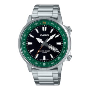 Casio Men's Watch Analog Green Dial With Silver Stainless Steel Band, MTD-130D-1A3VDF