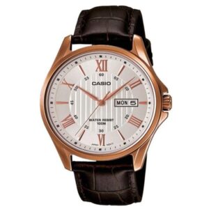 Casio Men's Watch Analog, White Dial Brown Leather Strap, MTP-1384L-7AVDF