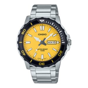 Casio, Men's Watch Analog, Yellow Dial Silver Stainless Band, MTD-125D-9AVDF