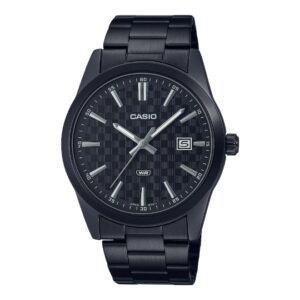 Casio Men's Watch, Black Dial Black Stainless Steel Strap, MTP-VD03B-1A