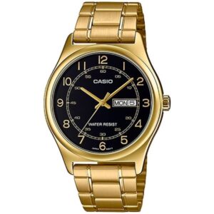 Casio Men's Watch, Black Dial Gold Stainless Steel Strap, MTP-V006G-1CUDF