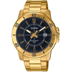 Casio Men's Watch, Black Dial Gold Stainless Steel Strap, MTP-VD01G-1CVUDF