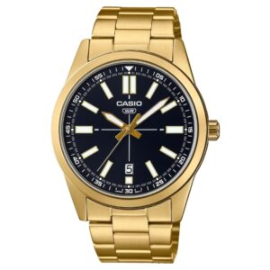 Casio Men's Watch, Black Dial Gold Stainless Steel Strap, MTP-VD02G-1EUDF