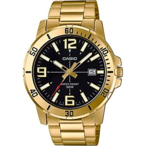 Casio Men's Watch, Black Dial Gold Stainless Steel Strap,MTP-VD01G-1BVUD