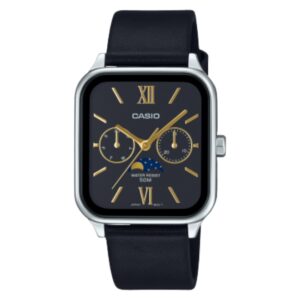 Casio Moon phase Men's Watch Analog Black Dial With Black Leather Band, MTP-M305L-1A2VDF