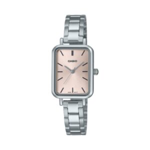 Casio Rectangular Petite Women's Watch Analog Pink Dial With Silver Stainless Steel Band, LTP-V009D-4EUDF