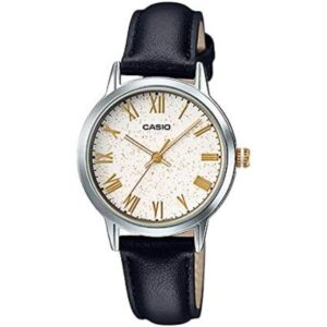 Casio, Unisex Watch Analog, White Dial Black Leather Band, LTP-TW100L-7A1V