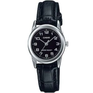 Casio, Women's Watch Analog, Black Dial Black Leather Band, LTP-V001L-1BUDF