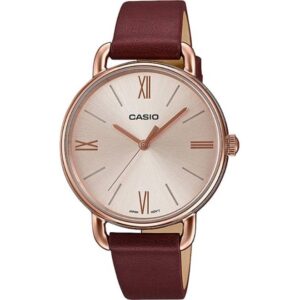 Casio, Women's Watch Analog, Rose Gold Dial Maroon Leather Band, LTP-E414PL-5ADF