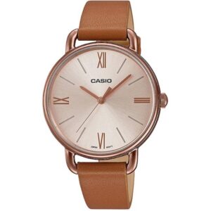 Casio, Women's Watch Analog, Rose Gold Dial Rose Gold Leather Band, LTP-E414RL-5ADF