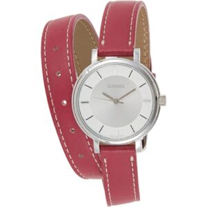 Casio, Women's Watch Analog, Silver Dial Double Loop Pink Leather Band, LTP-E143DBL-4A1