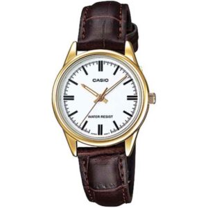 Casio, Women's Watch Analog, White Dial Black Leather Band, LTP-V005GL-7AUD