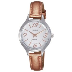 Casio, Women's Watch Fashion Collection Analog, White Dial Brown Leather Band, LTP-1393L-7A2VD