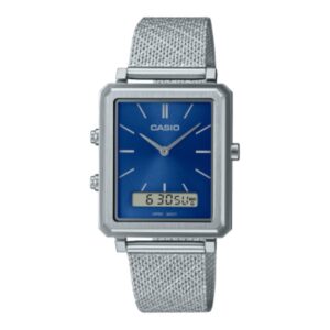 Casio,Men's Watch Analog-Digital, Blue Dial Silver Stainless Steel Mesh Band, MTP-B205M-2EDF