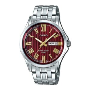 Casio,Men's Watch Analog, Red Dial Silver Stainless Steel Band, MTP-E131DY-4AVD