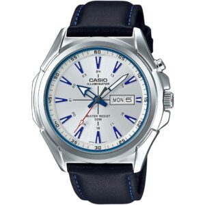 Casio,Men's Watch Analog, Silver Dial Blue Leather Band, MTP-E200L-7A2VD