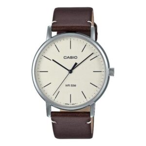 Casio,Men's Watch Analog, White Dial Brown Leather Band, MTP-E171L-5EVDF