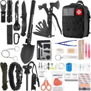 Emergency Survival Kit and First Aid Kit 121Pcs Professional Survival Gear and Equipment with Molle Pouch for Men Camping Outdoor Adventure