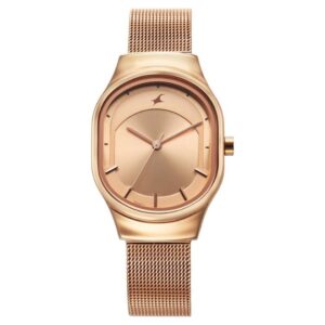 Fastrack Women’s Watch Analog Rose-Gold Dial Rose-Gold Stainless Steel Mesh Strap 6283WM01