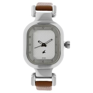 Fastrack, Women's Watch Analog, Silver Dial Brown Leather Strap, 6145sl01