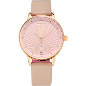 Fastrack Women's Watch Ruffles Collection Pink Dial Beige Leather Strap 6206WL02