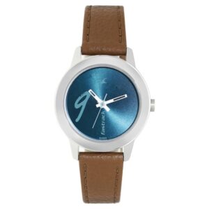 Fastrack Women's Watch Tropical Waters Collection Blue Dial Brown Leather Strap 68008SL05