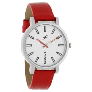 Fastrack Women's Watch White Dial Red Leather Strap 68010SL01