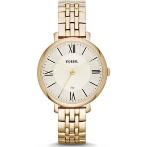 Fossil Women's Watch Analog Champagne Dial Jacqueline Gold Stainless Steel Band FW-ES3434