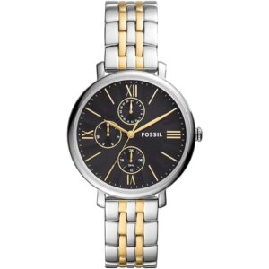 Fossil Women's Watch Analog Jacqueline Black Dial Silver & Gold Stainless Steel Band FW-ES5143