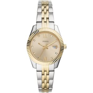 Fossil Women's Watch Analog Scarlette Mini Gold Dial Silver & Gold Stainless Steel Band FW-ES4949