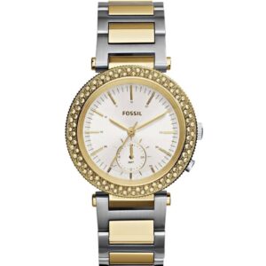 Fossil Women's Watch Analog Urban Traveler Silver Dial Silver & Gold Stainless Steel Band FW-ES3850