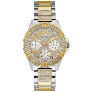 Guess Women's Watch Analog Gold Dial Silver & Gold Stainless Band GW-W1156L5