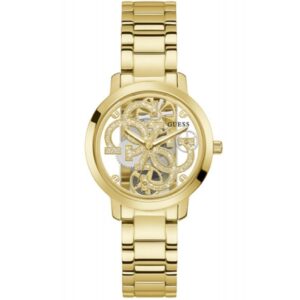 Guess Women's Watch Analog Quattro Clear Gold Dial Gold Stainless Band GU-GW0300L2