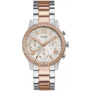 Guess Women's Watch Analog White Dial Silver & Rose Gold Stainless Band GW-W1069L4