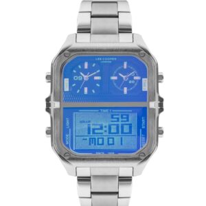 Lee Cooper Men's Analog & Digital Watch Blue Dial Silver Metal Strap LC07638.390