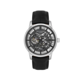 Lee Cooper Men's Automatic Watch Analog Black Dial with Black Leather Strap LC08035.361