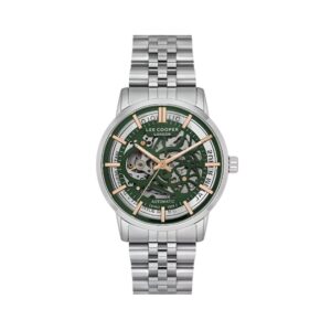 Lee Cooper Men's Automatic Watch Analog Green Dial with Silver Stainless Steel Band LC08036.370