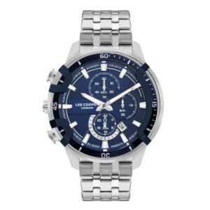 Lee Cooper Men's Chronograph Watch Analog Blue Dial With Silver Stainless Steel Band LC07872.390