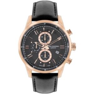 Lee Cooper Men's Multifunction Watch Analog Black Dial Black Leather Strap LC07855.451