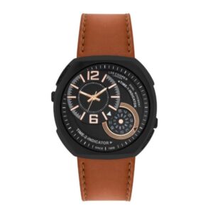 Lee Cooper Men's Multifunction Watch Analog Black Dial Brown Leather Strap LC07805.652