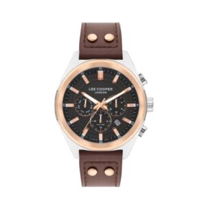 Lee Cooper Men's Multifunction Watch Analog Black Dial Brown Leather Strap LC07842.554