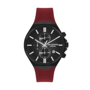 Lee Cooper Men's Multifunction Watch Analog Black Dial Red Silicone Strap LC07854.658