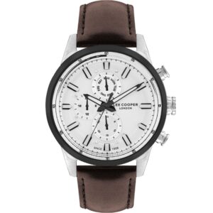 Lee Cooper Men's Multifunction Watch Analog White Dial Brown Leather Strap LC07855.334