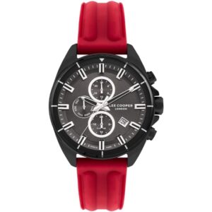 Lee Cooper Men's Watch Analog Black Dial Red Silicone Strap LC07881.668